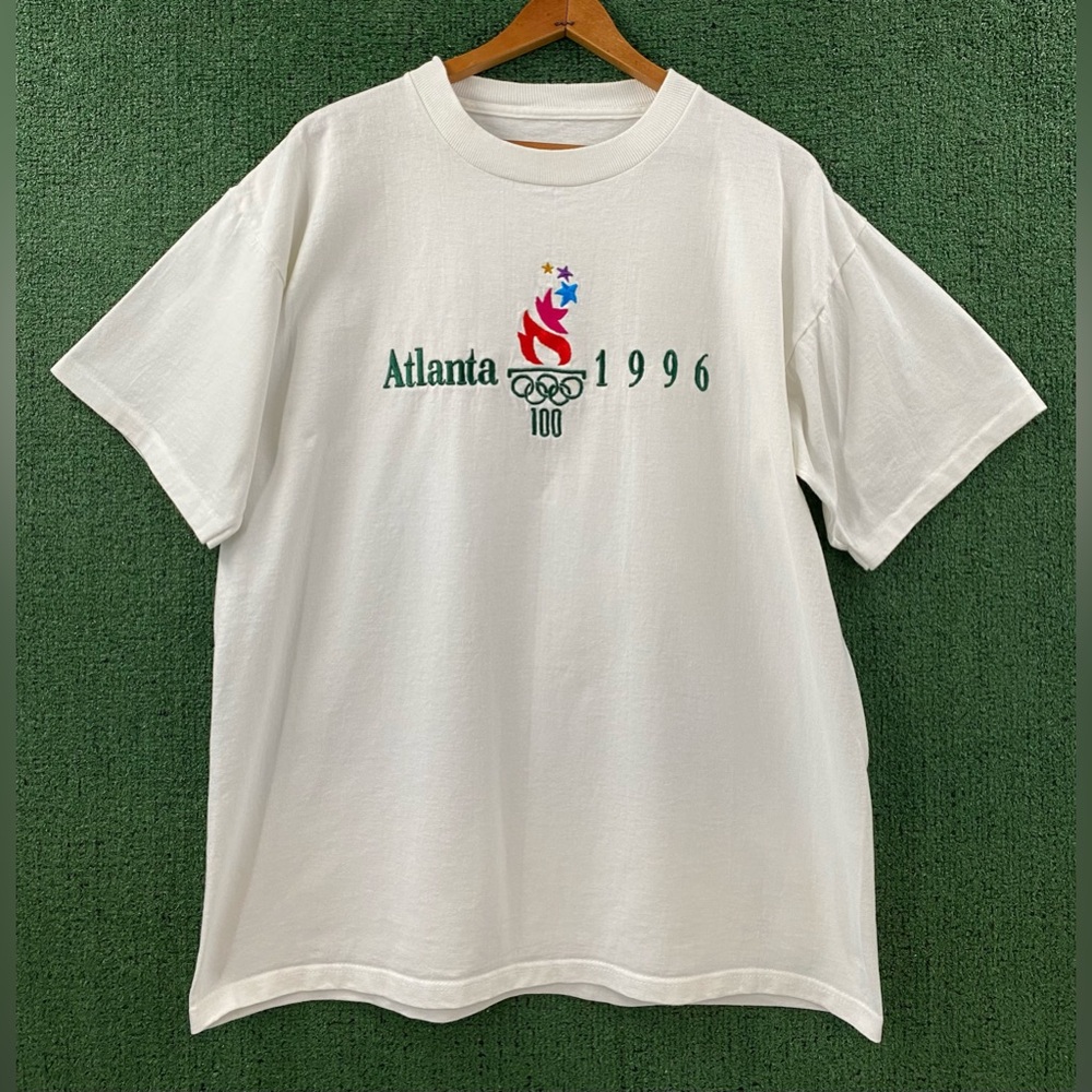 Vintage 1996 Atlanta Olympics Games Embroidered Logo White T-Shirt Men’s Large